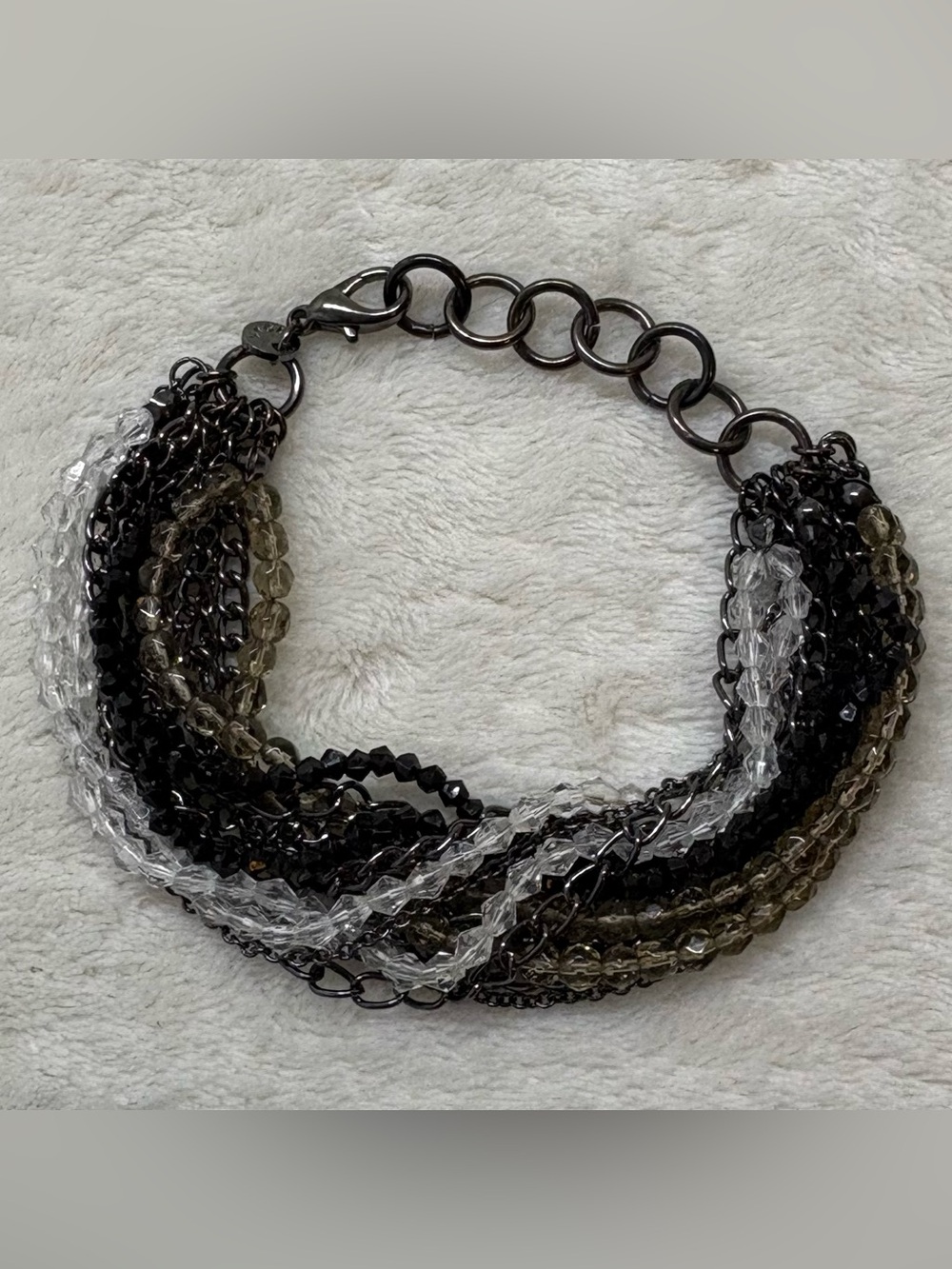 Mexx Vintage Multi Strand Black Clear Grey Beaded Chainlink Statement Bracelet - Picture 2 of 5